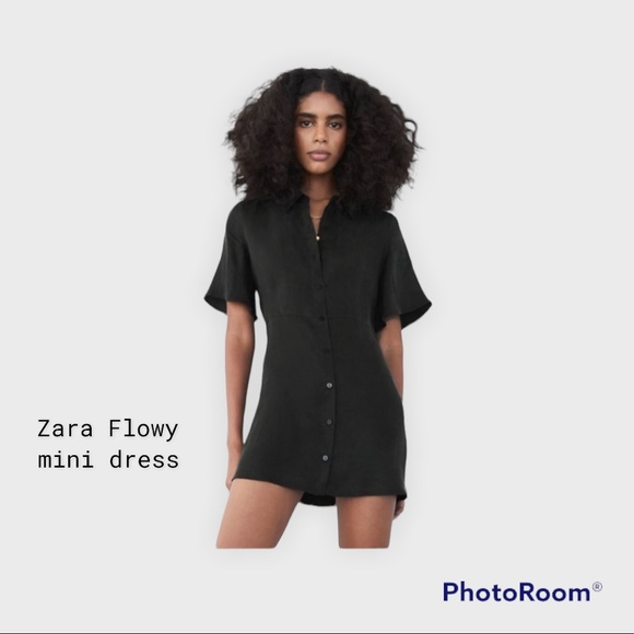 Zara Dresses & Skirts - NWT Zara Flowy Mini dress button down Sz Medium. Black